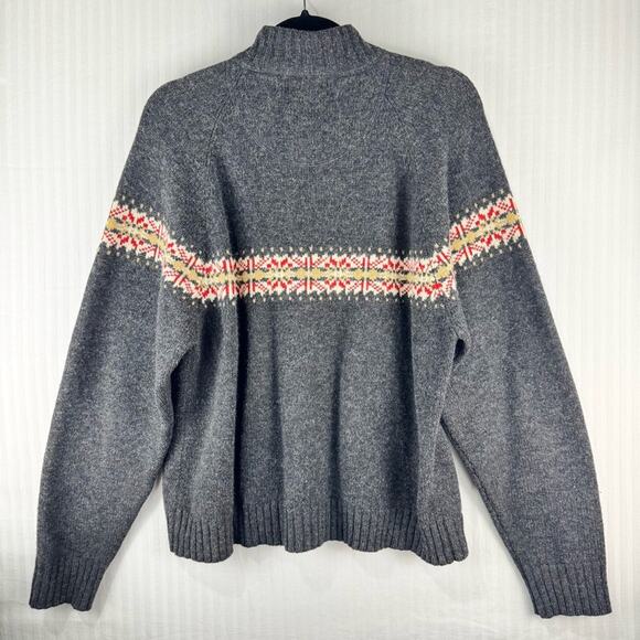 Woolrich Dark Charcoal 1/4 Zip Pullover Fair Isle Lambswool Sweater Size Large - Picture 2 of 7